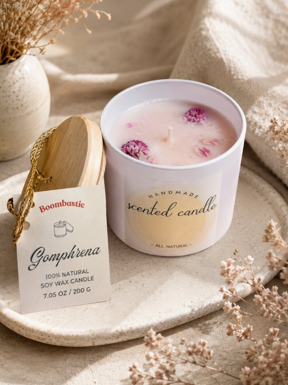 Handmade Gomphrena Soy Wax Candle 200g Natural Decor
